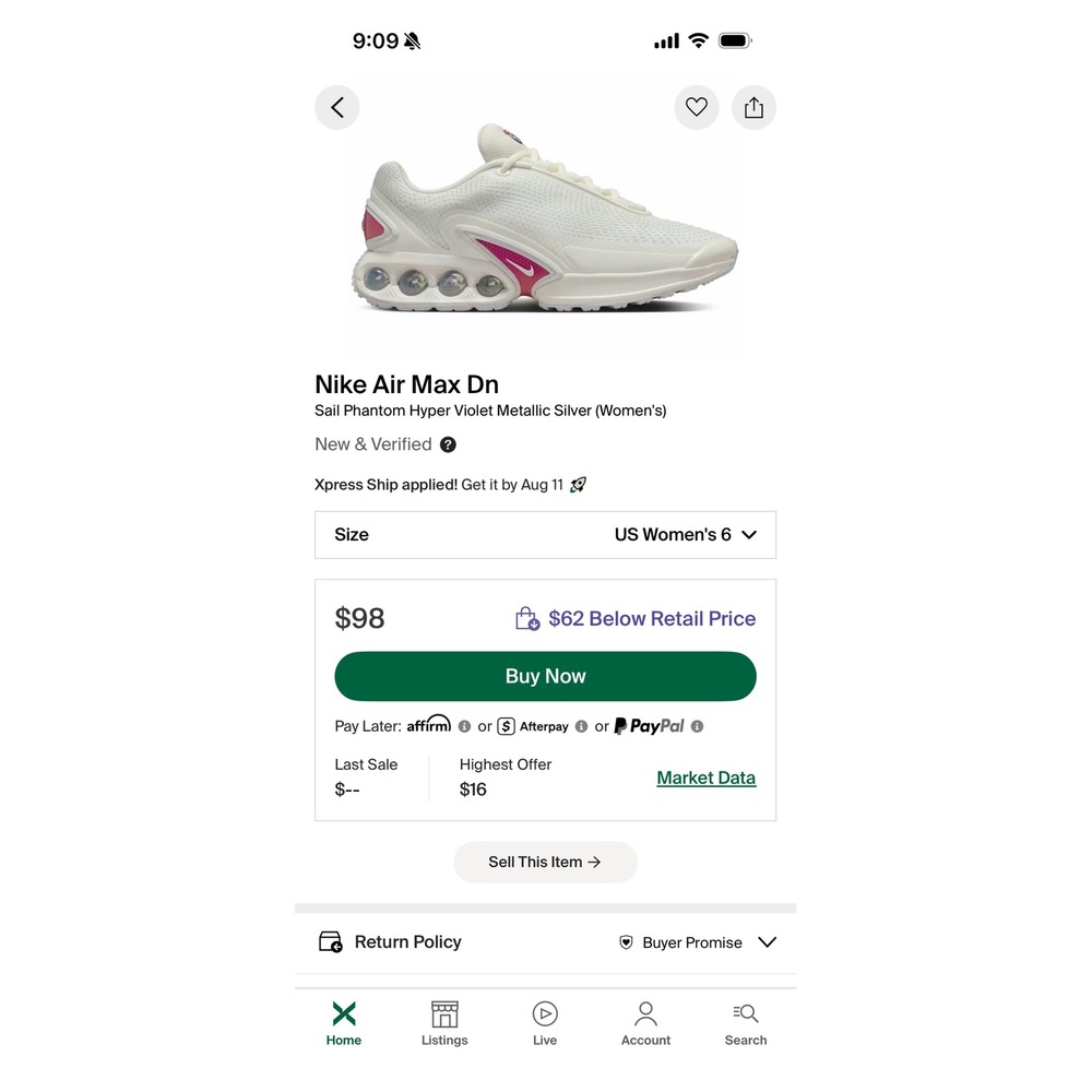 Nike Air Max Dn Sail White Hyper Pink Women Athletic Shoes FJ3145-103 Size 6 - Picture 8 of 8